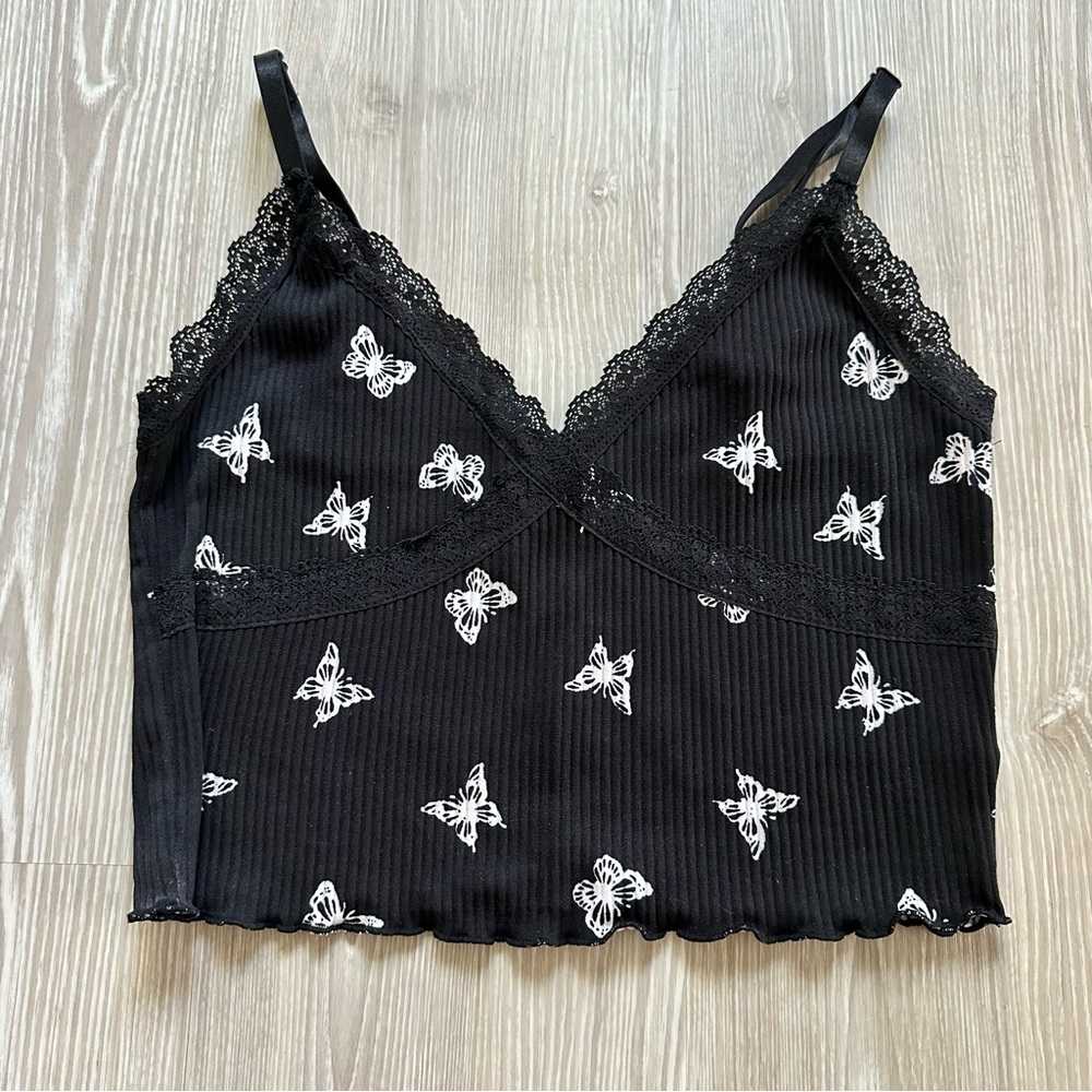 h&m divided - black butterfly tank
